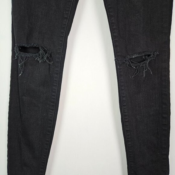Current/Elliott / Revolve The Stiletto Skinny Jean Jet Black Knee Destroy 25-0 - Picture 6 of 15
